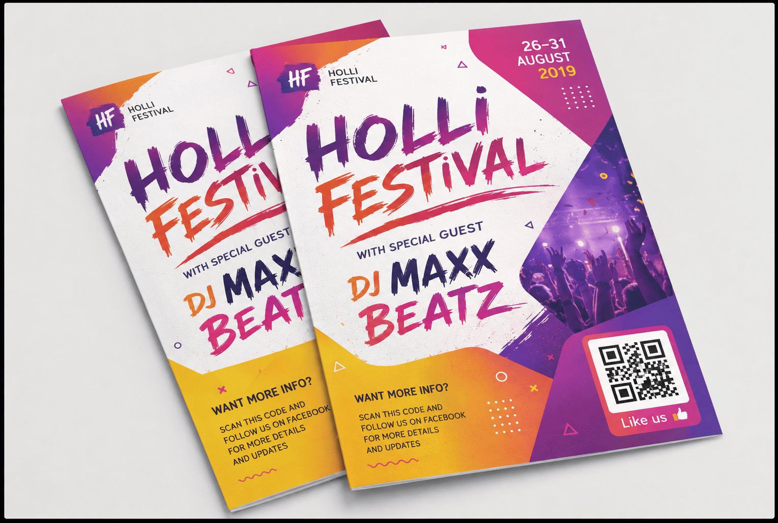 Music festival flyer with a QR code linking to the event's social page